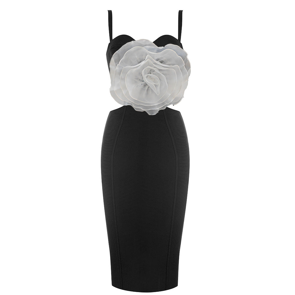 Mesh Flower Bandage Midi Dress