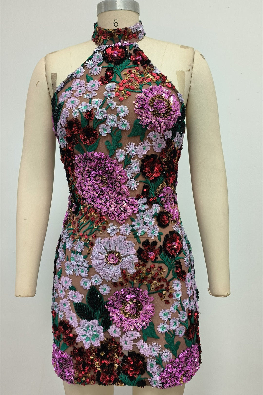 Open-Back Embroidered Mini Dress