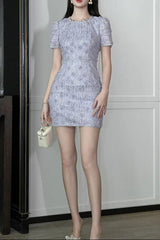 Rhinestone Flower Embroidery Bodycon Mini Dress in Purple
