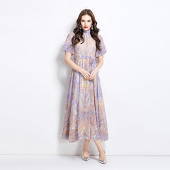 Single-Breasted Printed Midi Dress