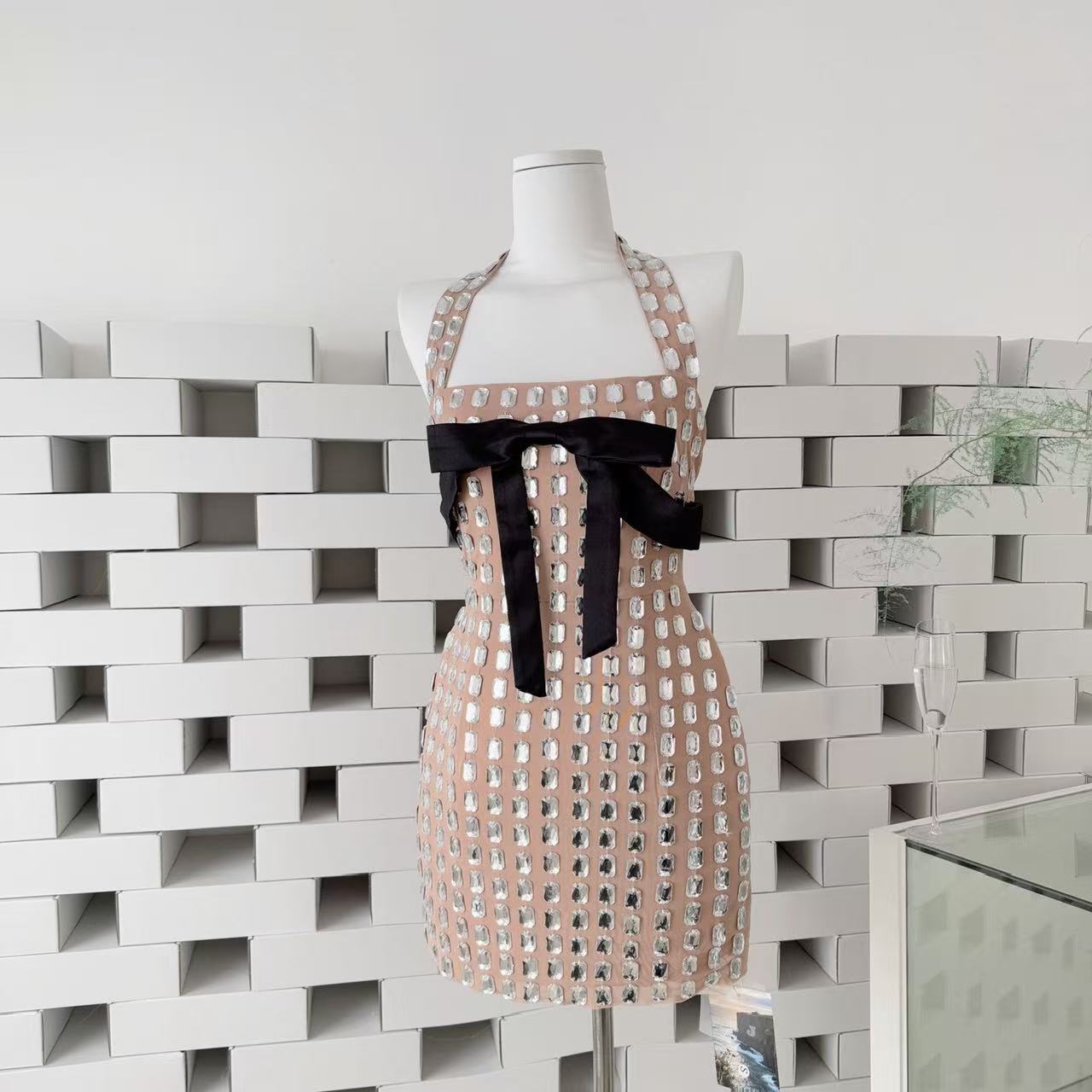 Halter Rhinestone Mini Dress