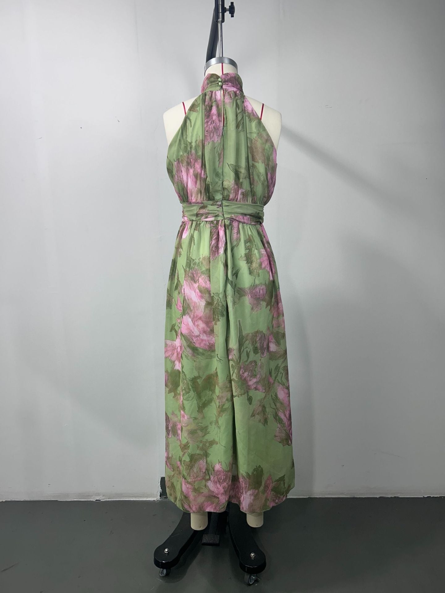 Green Floral Halter Maxi Dress