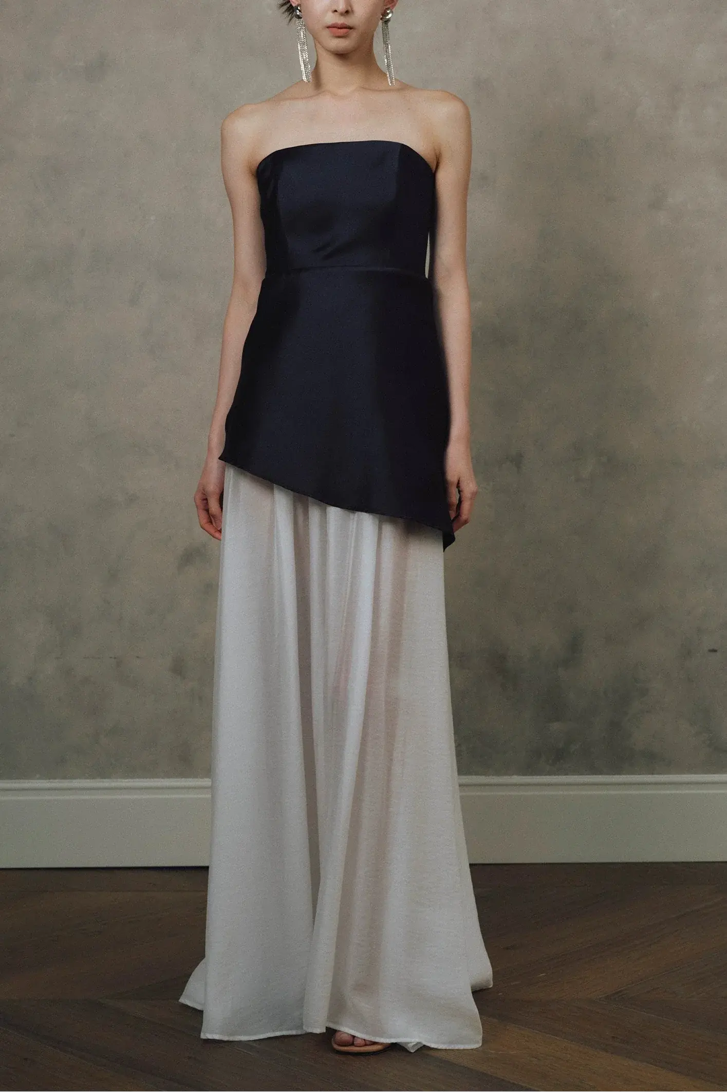 Satin Spliced Maxi Dress in Black and White