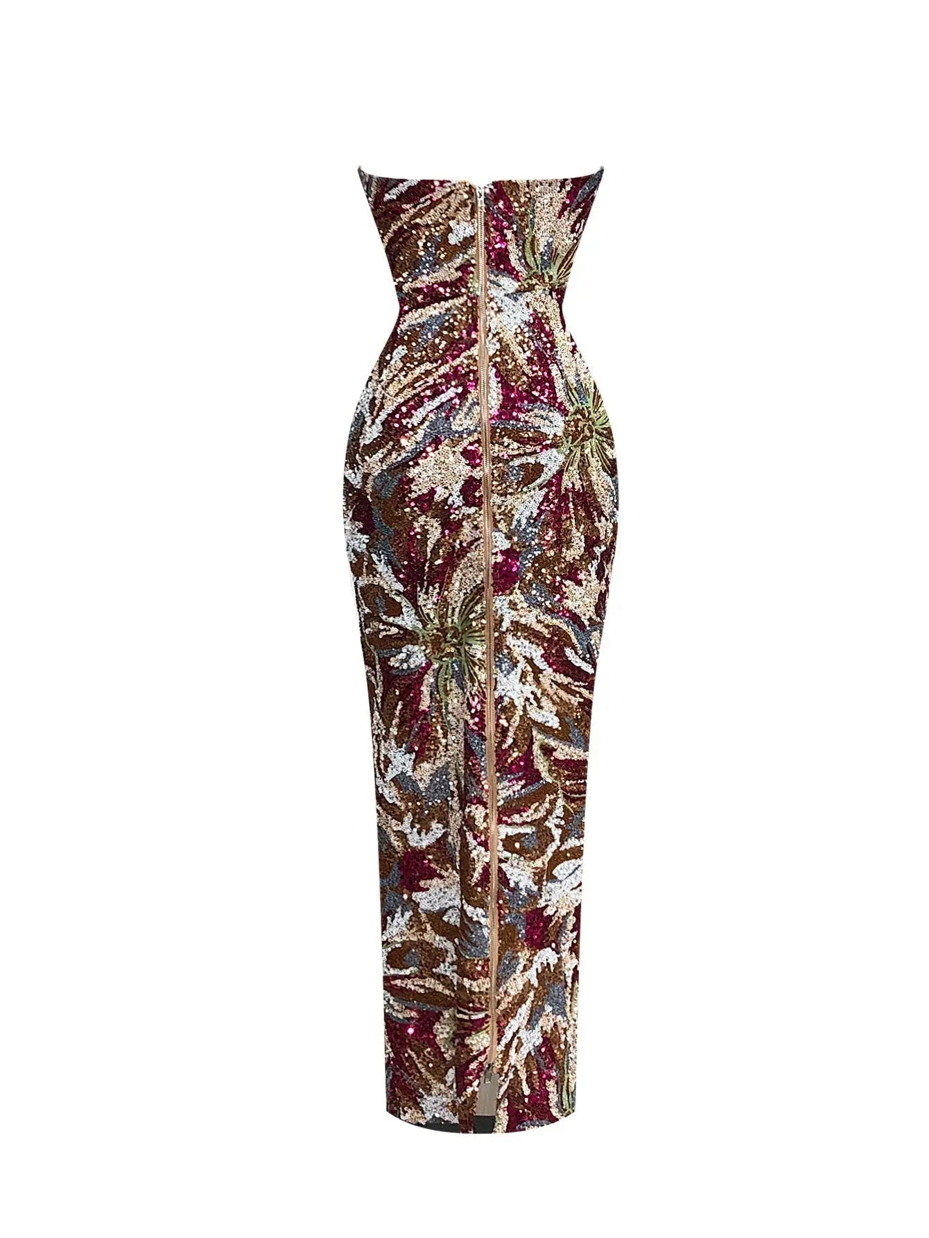 Fireworks Pattern Sequin Embroidery Maxi Dress