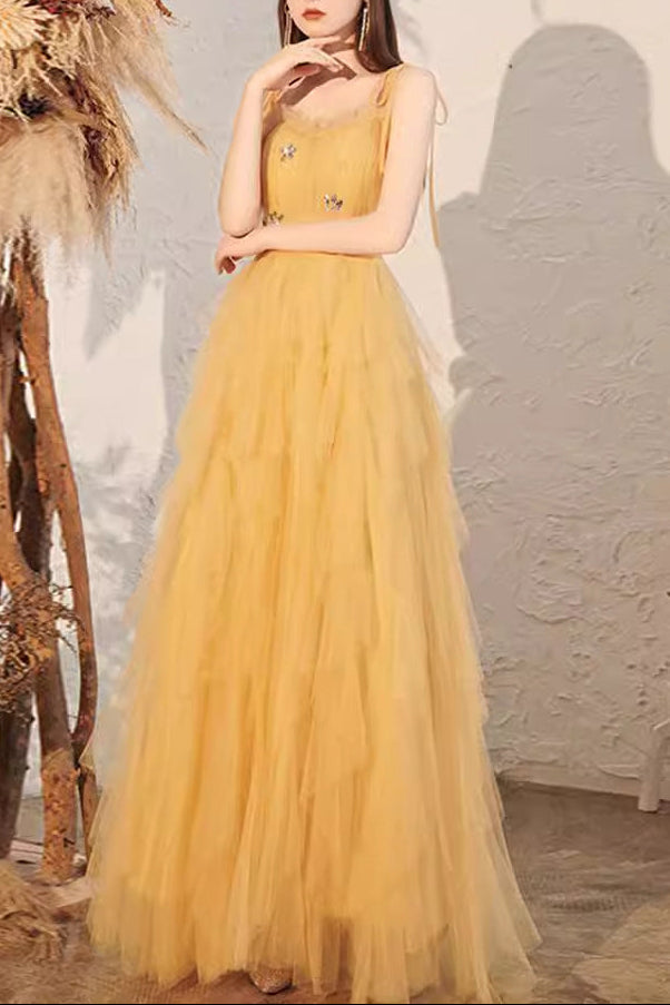 Rhinestone Embellished Maxi Dress - Yellow