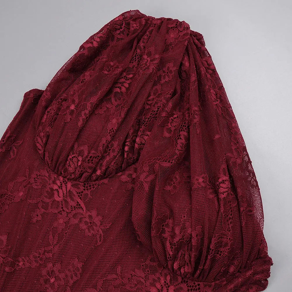 one-shoulder Lace Maxi Dress In Burgundy
