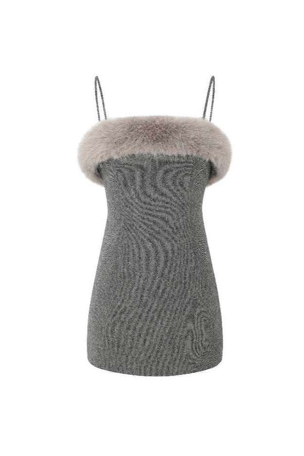 Faux Fur Mini Dress in Grey