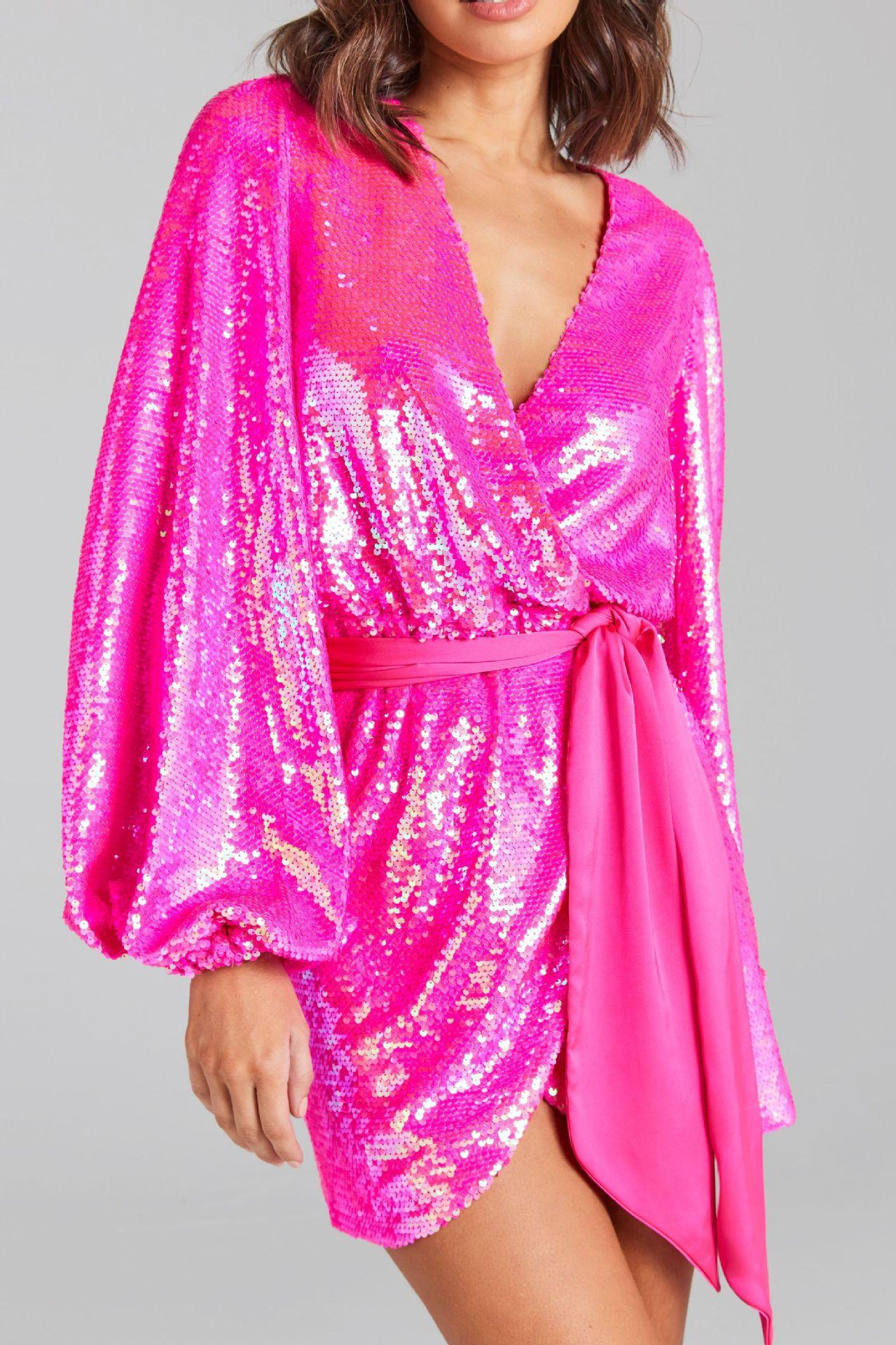 Sequin mini dress in Rose red