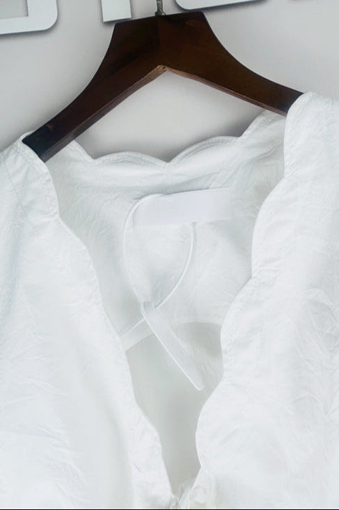 V-Neck Crinkled Maxi Dress in Ecru