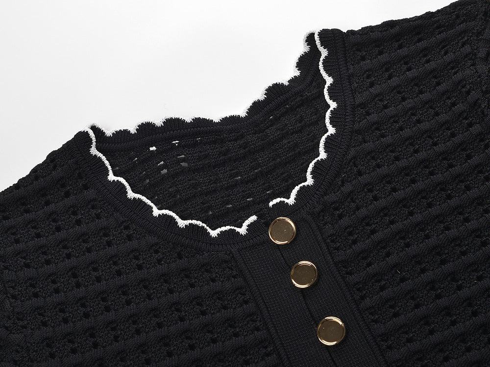 Hollow Knit Mini Dress in Black