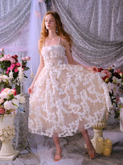 Leah White/Beige Sleeveless Flower Dress