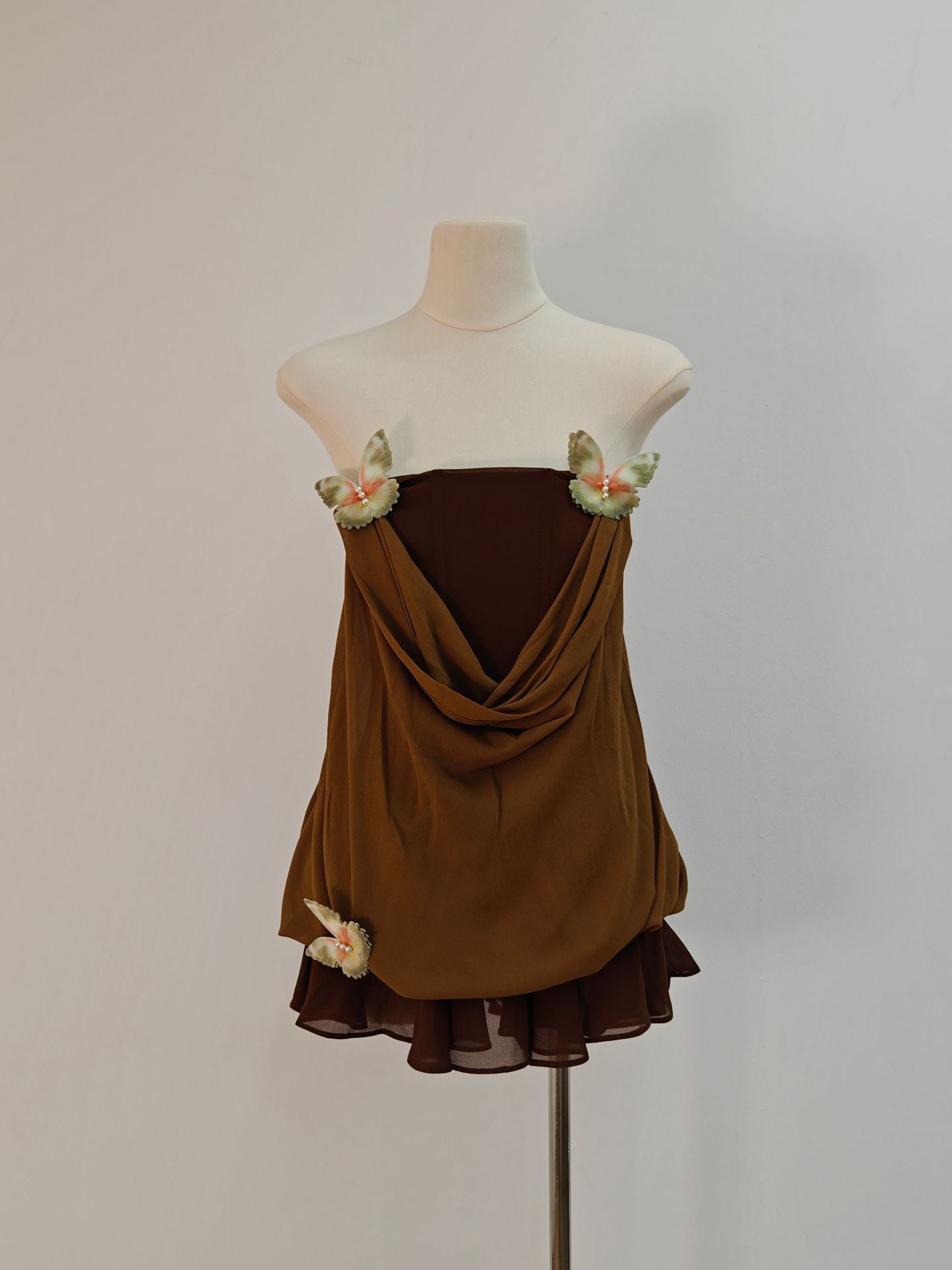 Brown 3D Fishbone Top Mini Skirt Set