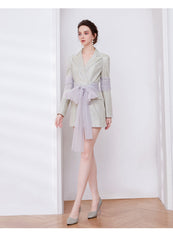 Mesh Ribbon Blazer Dress in Champagne