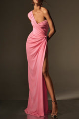 One-Shoulder Slant Neck Maxi Dress in pink