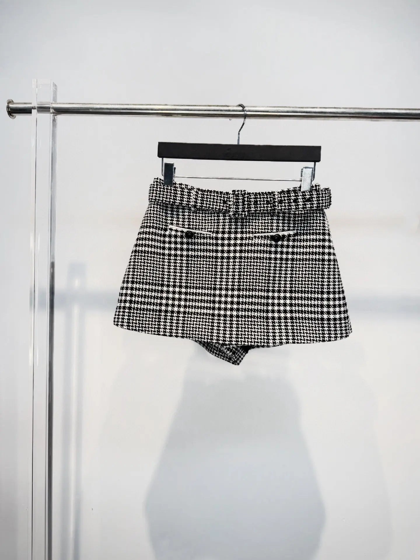 Houndstooth Crystal Mini Skirt - Black/White