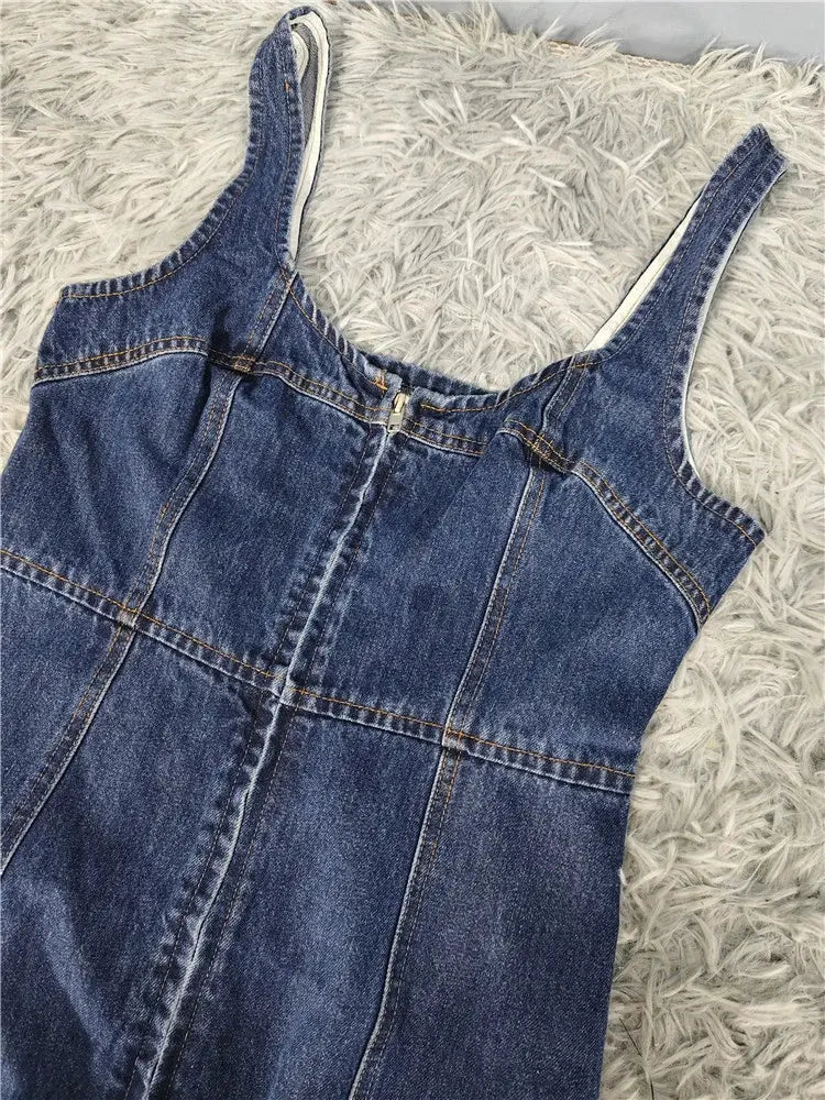 Denim Square Neck Slim Mini Dress