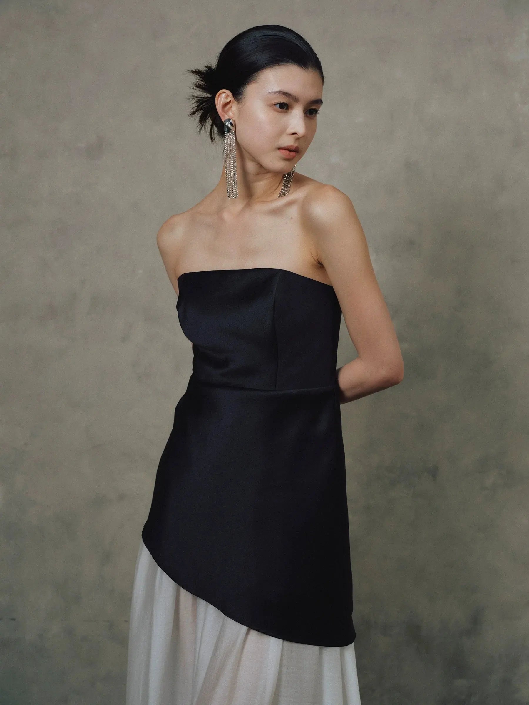 Satin Spliced Maxi Dress in Black and White