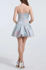 Fishbone Bodice A-line Mini Dress in Blue