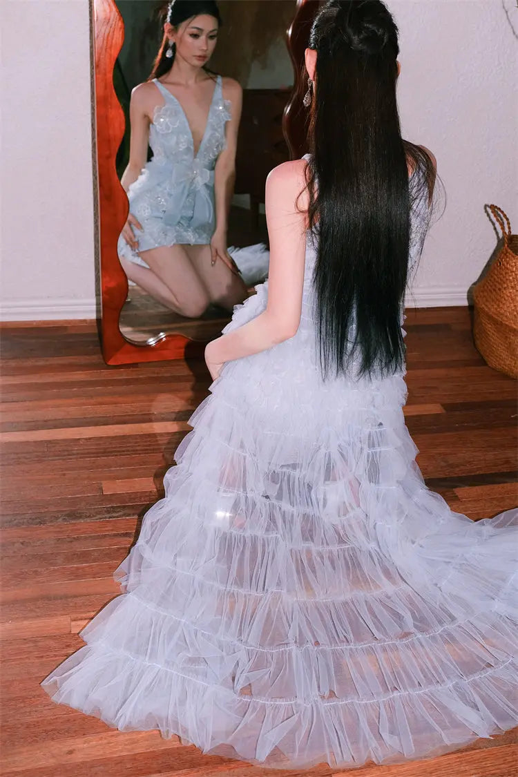 Light Blue Sleeveless Banquet Dress