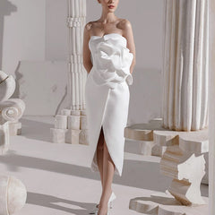 3d Flower Midi Dress - White