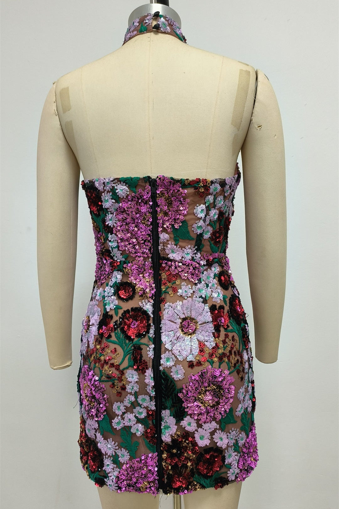 Open-Back Embroidered Mini Dress