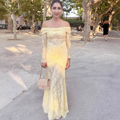 Lace-Trimmed Sleeve Maxi Skirt