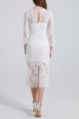Rhinestone Fishbone Lace Midi Dress in White