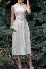 Lace Embroidery Midi Dress in White