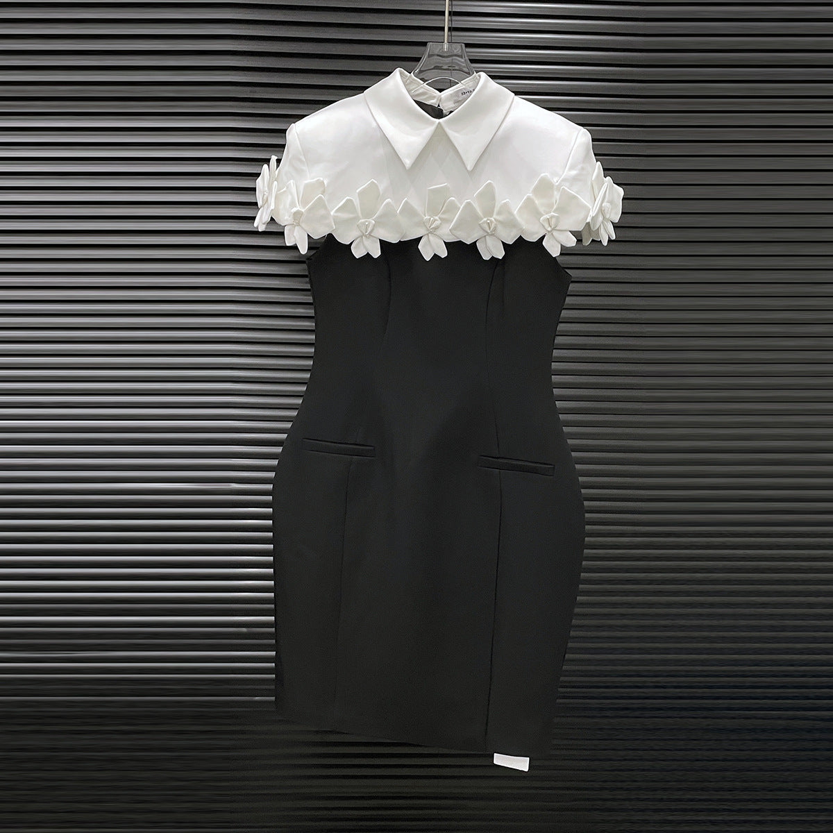 Collar Flower Mini Dress In Black
