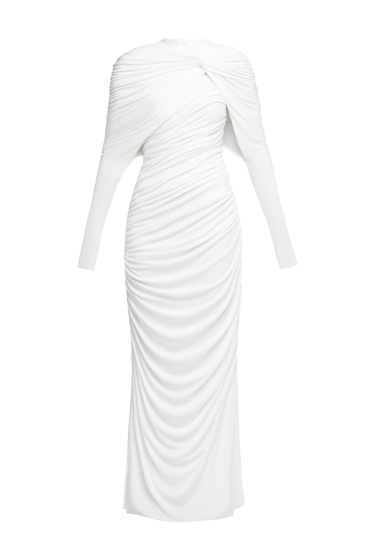 Long Sleeve Knot Bodycon Maxi Dress in White