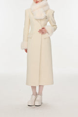 Slim Faux Fur Mid-Length Woolen Coat