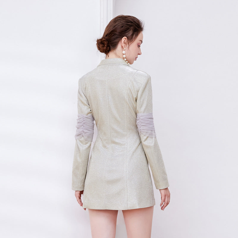 Mesh Ribbon Blazer Dress in Champagne