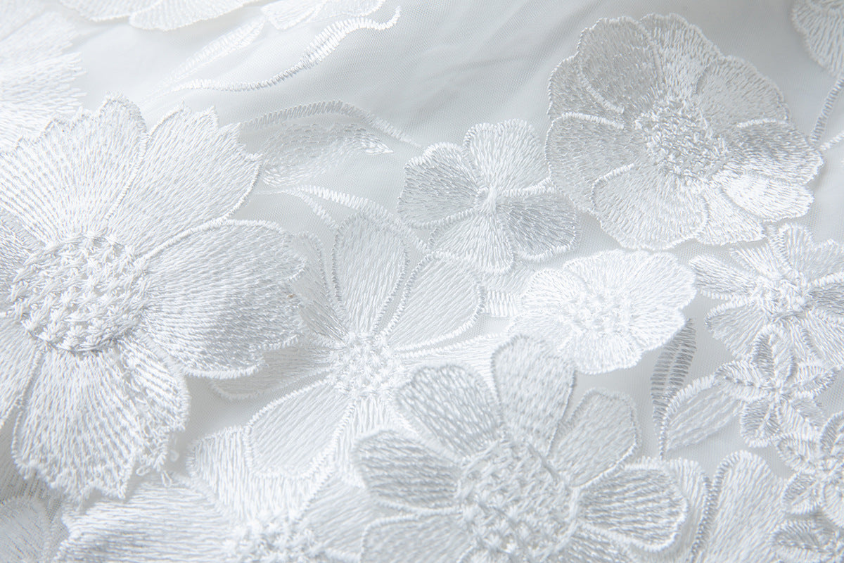 3d Floral Lace Mini Dress in White