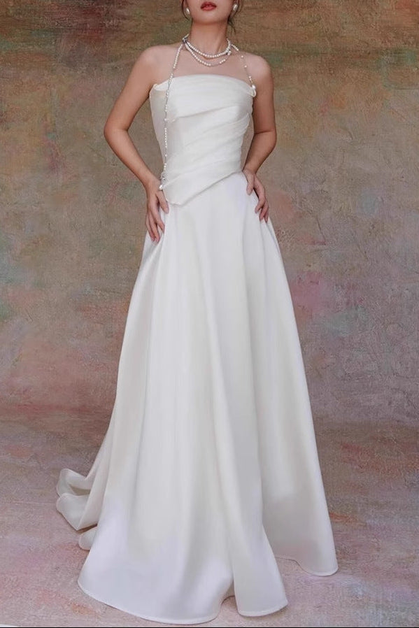 White French Satin Maxi Train Welcome Gown