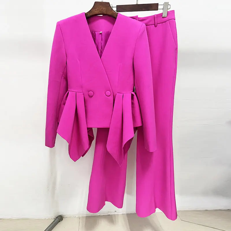 Ruffled Blazer Two Piece Set - Pink