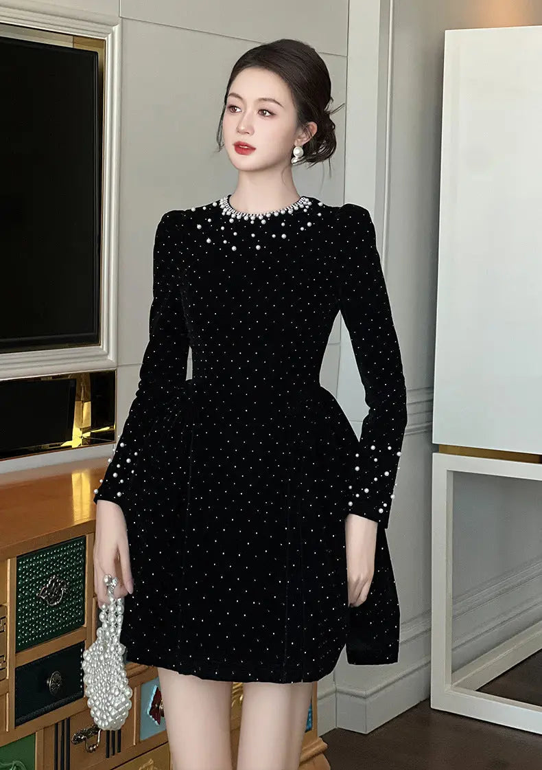 Black Rhinestone-Embellished Mini Dress
