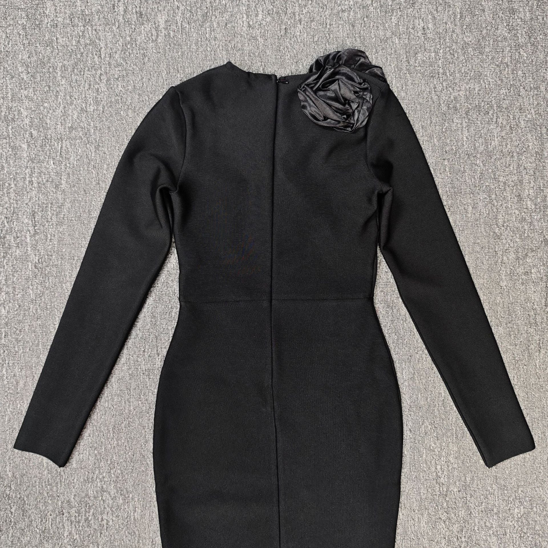 3D Flower Bandage Maxi Dress in Black