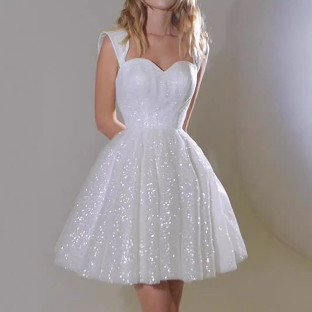 White Sexy Seed Short Princess Evening Gown Mini Dress