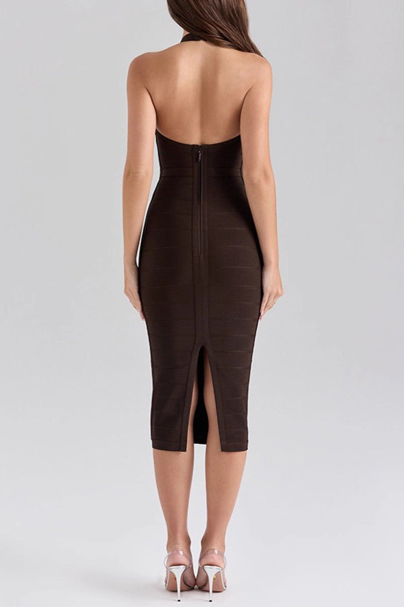 Halter Bodycon Midi Bandage Dress