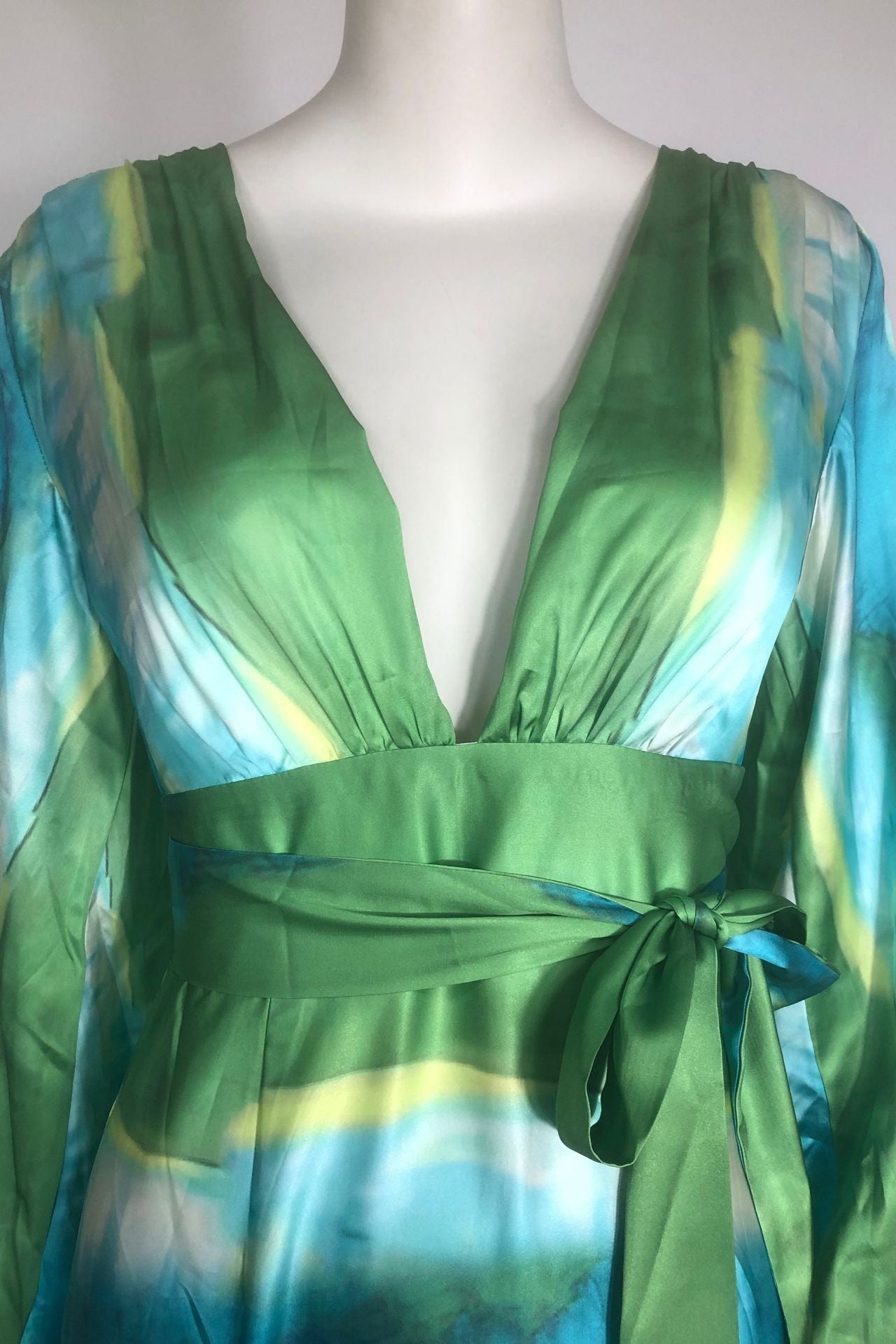 Green Floral Print Puff Sleeve Maxi Dress