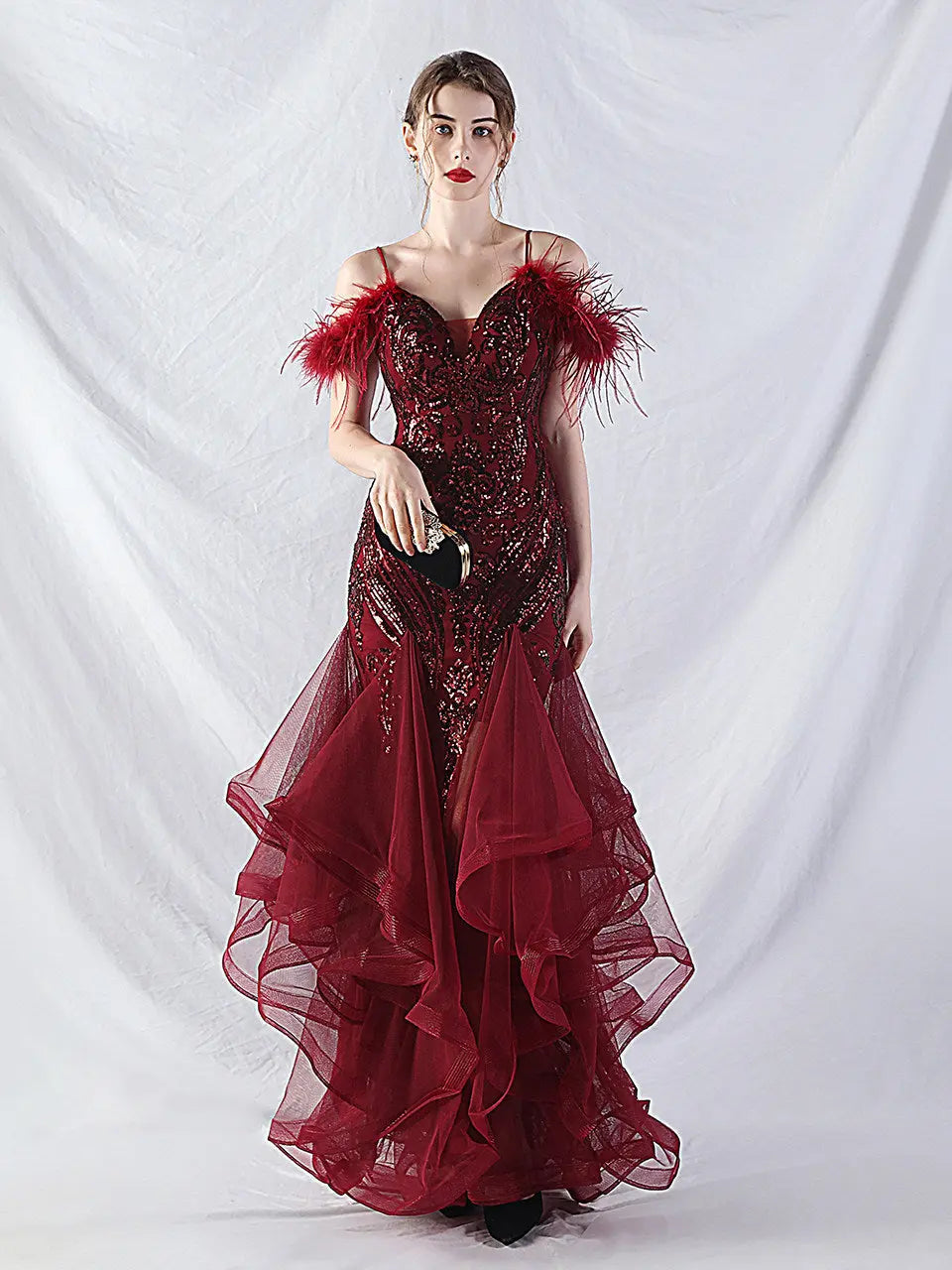 Feather Sequin Maxi Dress