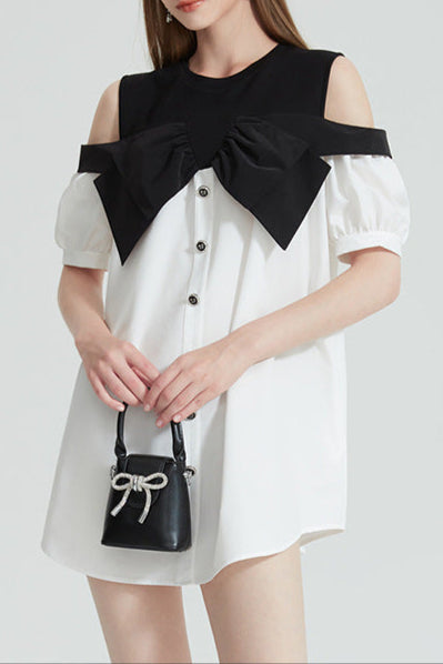 Off-Shoulder Contrast Mini Dress