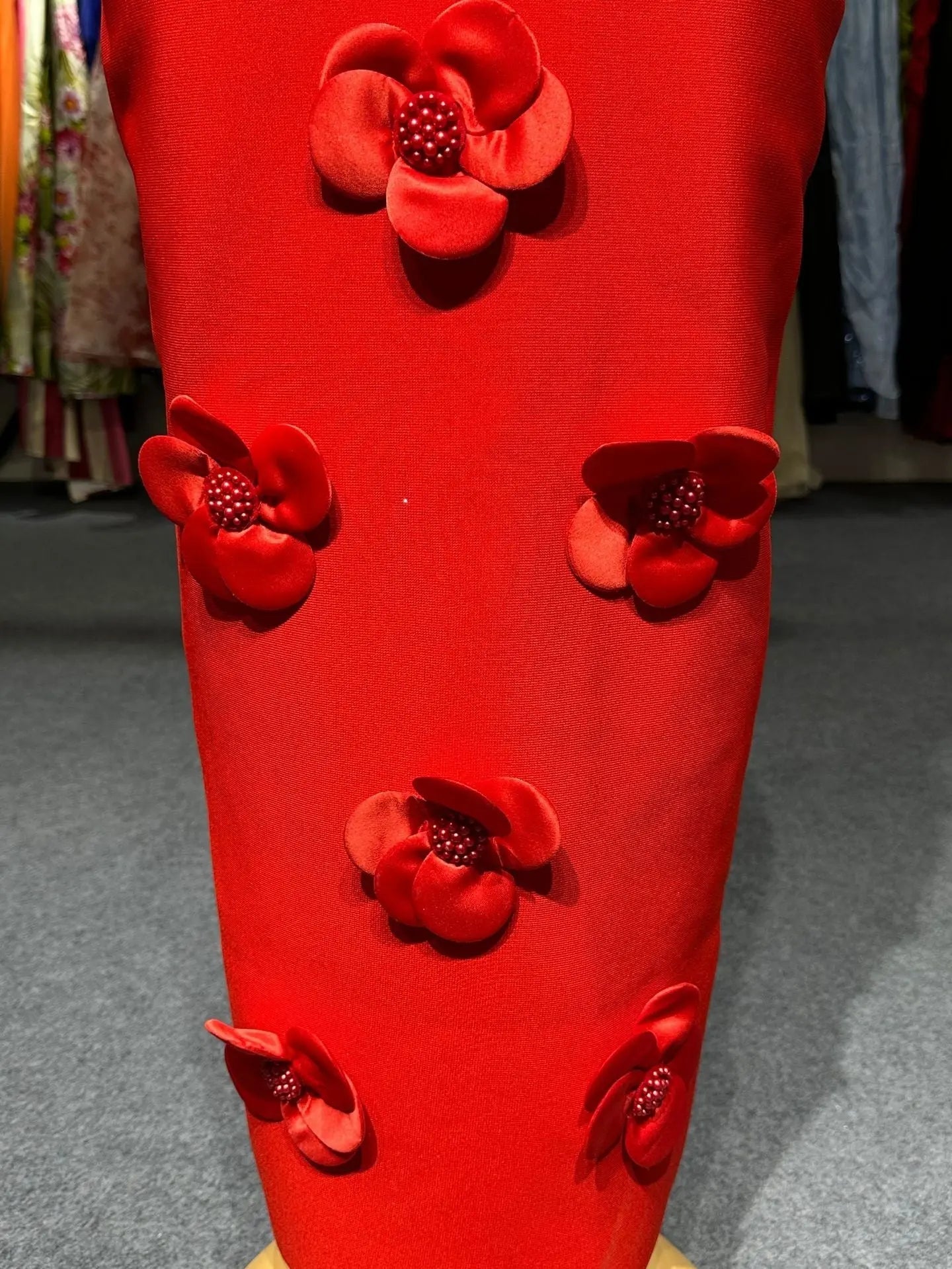 3D Flower Sequin Halter Bandage Maxi Dress in Red