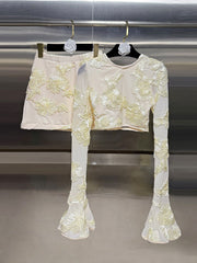 Embroidered Floral Backless T-shirt and Skirt Set