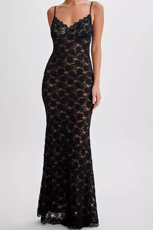 Black Lace Slip Maxi Dress