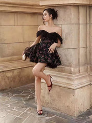 Floral Printed Mini Dress in Black