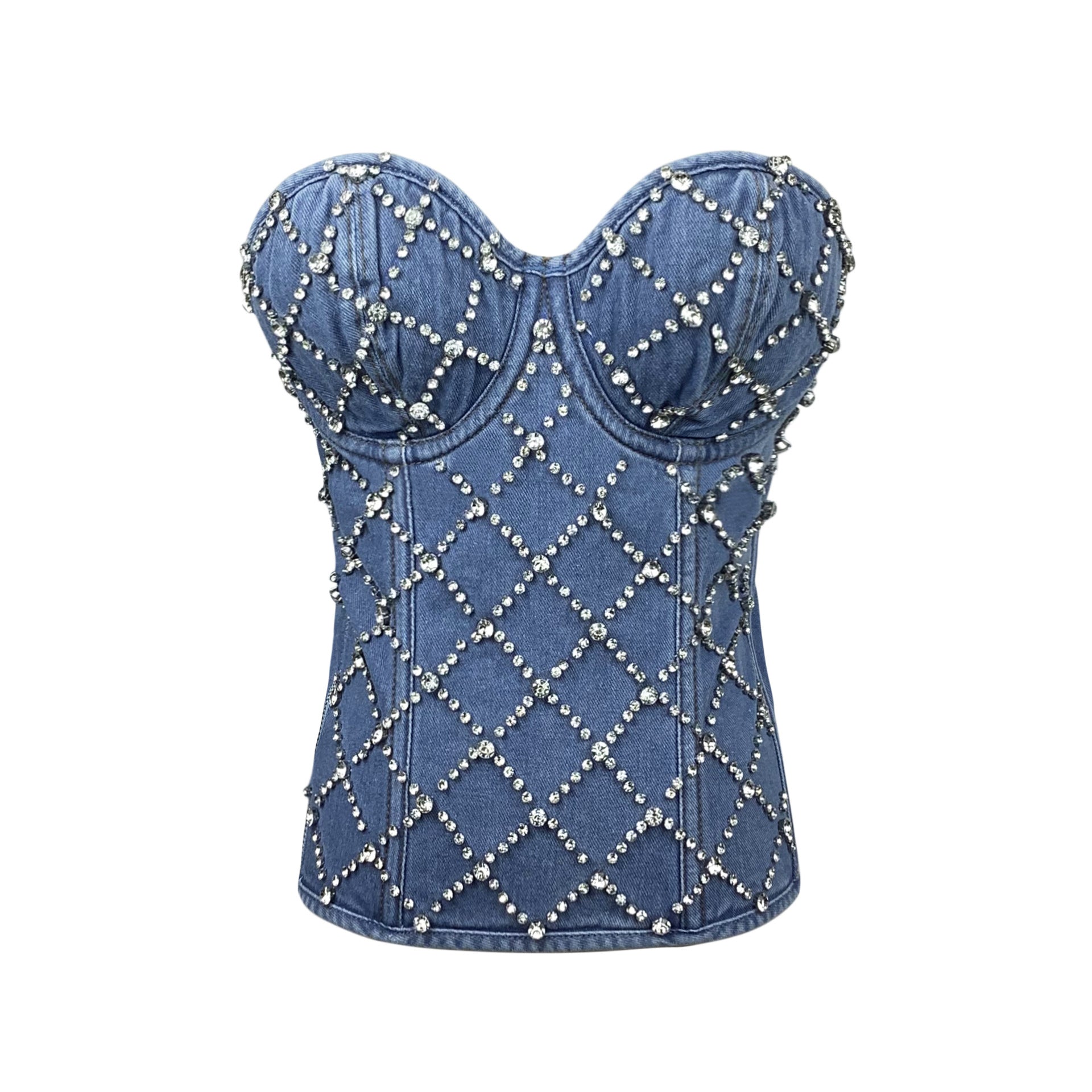 Crystal Embellished Denim Top in blue