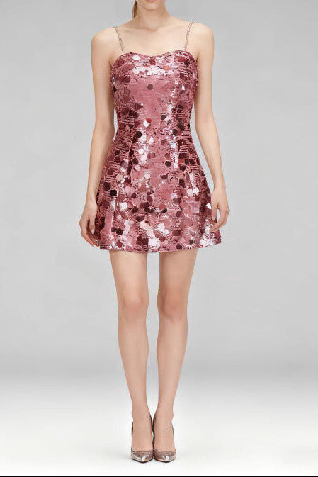 Strappy Sequin Embellished Mini Dress in Pink