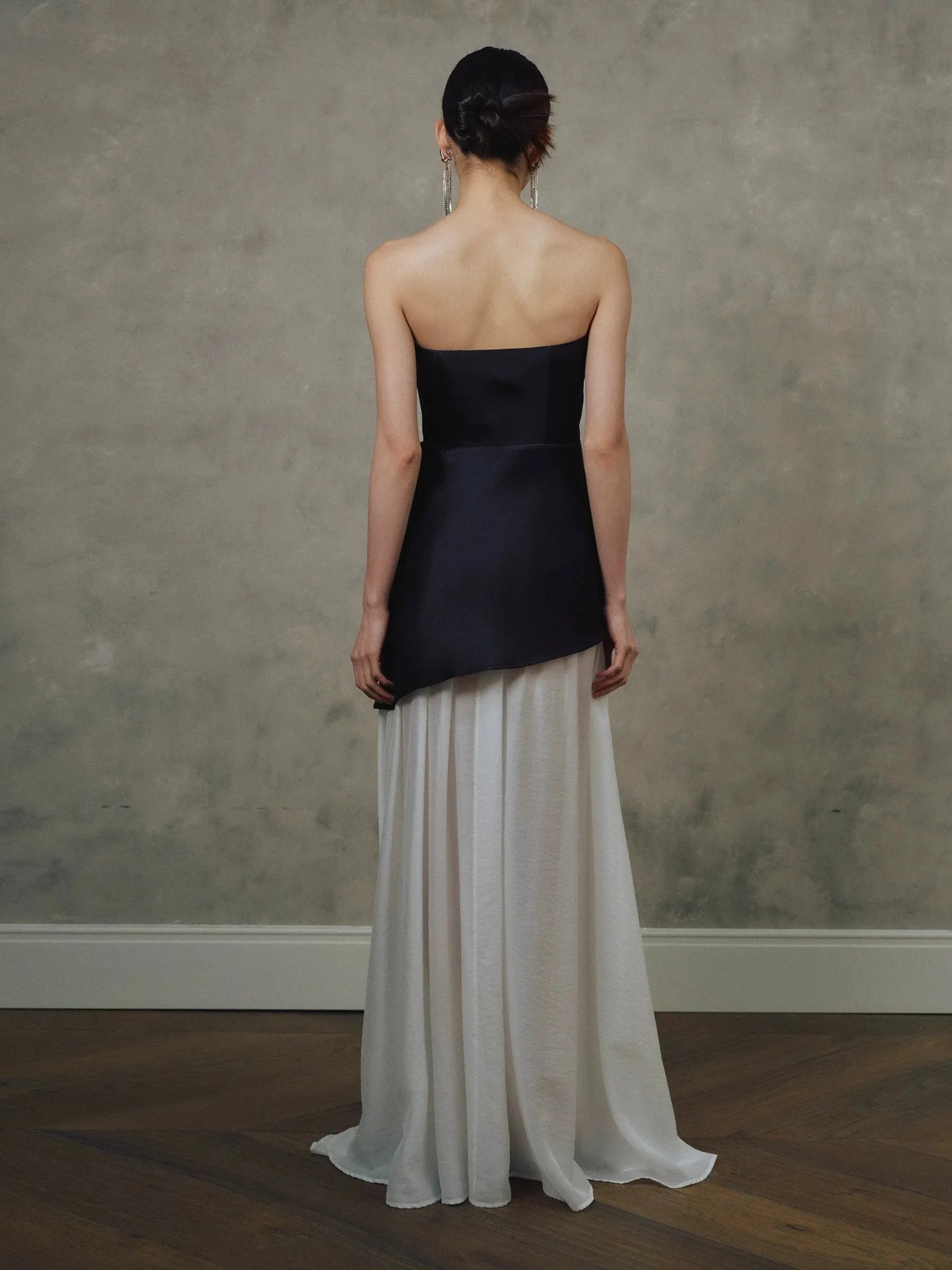 Satin Spliced Maxi Dress in Black and White