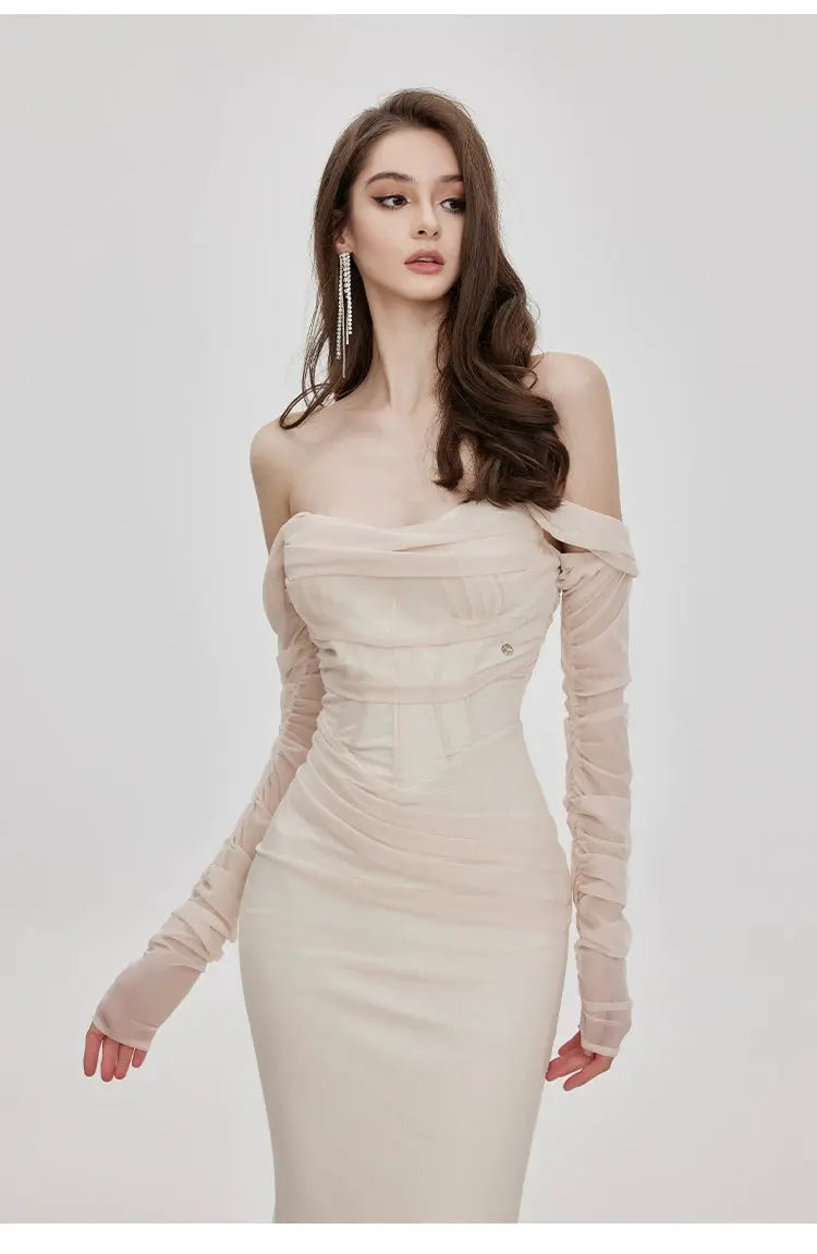 Mesh Off-Shoulder Maxi Dress